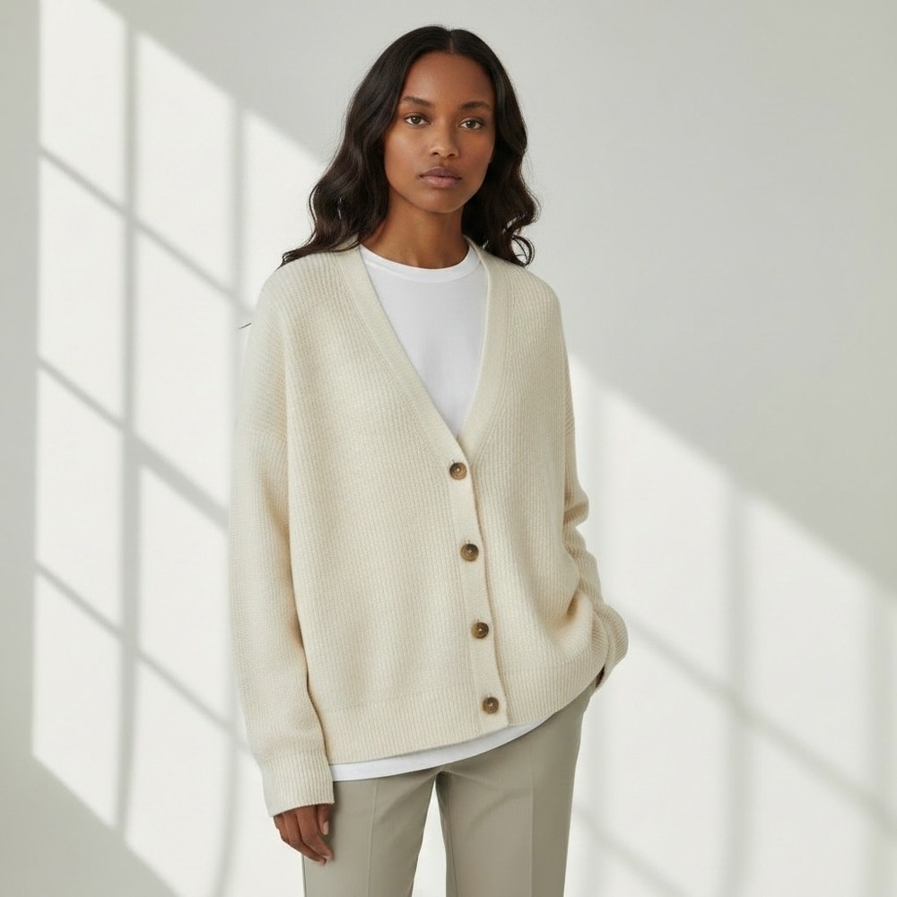 Hudson Los Angeles | Cream Cardigan Plus Size XXL 100% Cotton Rib Knit Sweater